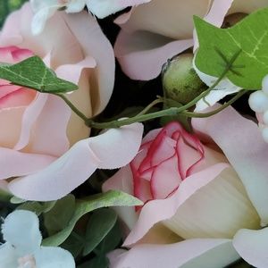Home Interiors Pink Roses wreath and candle ring NEW opened bag for pictures